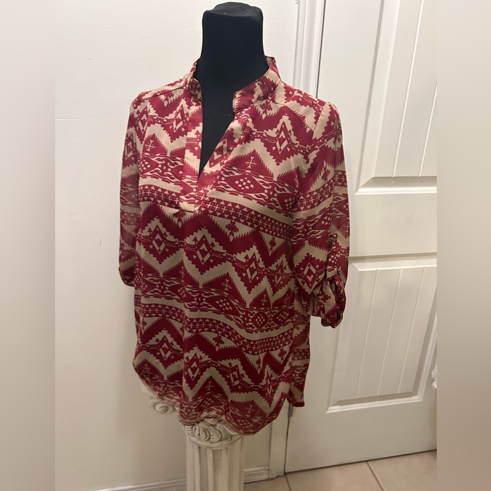 MOA M TRIBAL PRINTED AZTEC CASUAL PULLOVER SHIRT 40” no stretch wN100